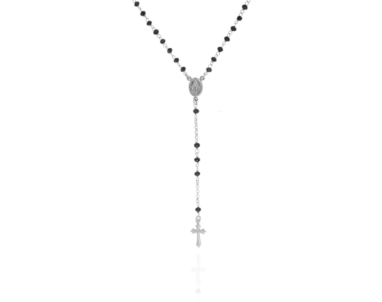 COLLANA ROSARIO CLASSICA - Argento 925 con pietra Spinello Nero - Lavorata a Mano