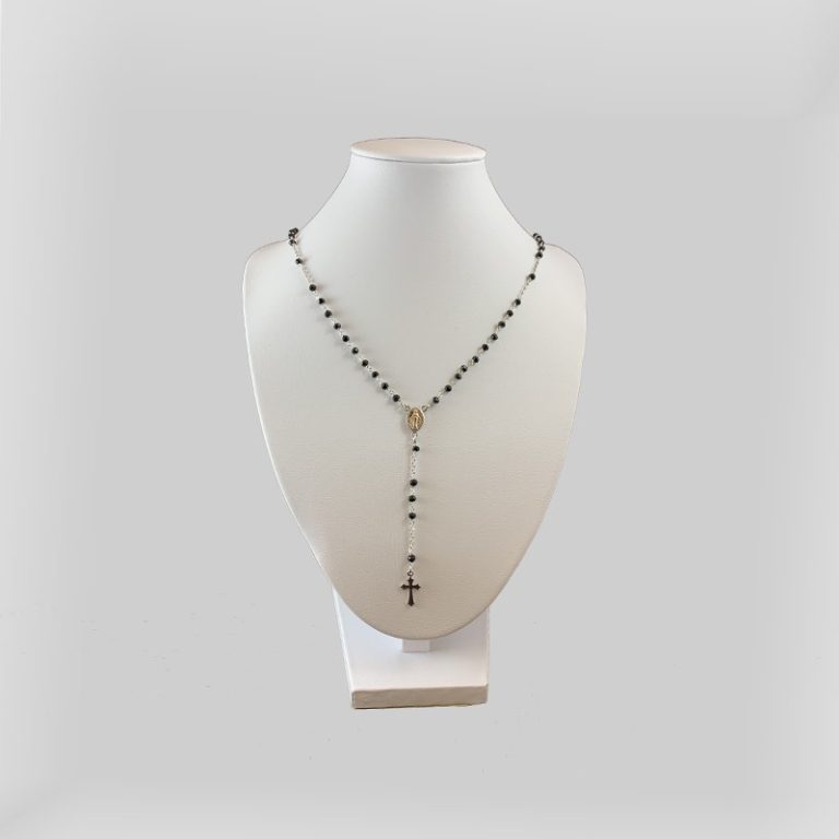 COLLANA ROSARIO CLASSICA - Argento 925 con pietra Spinello Nero - Lavorata a Mano