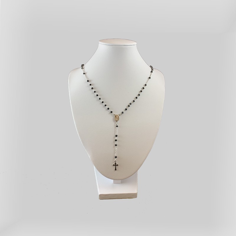 COLLANA ROSARIO CLASSICA - Argento 925 con pietra Spinello Nero - Lavorata a Mano