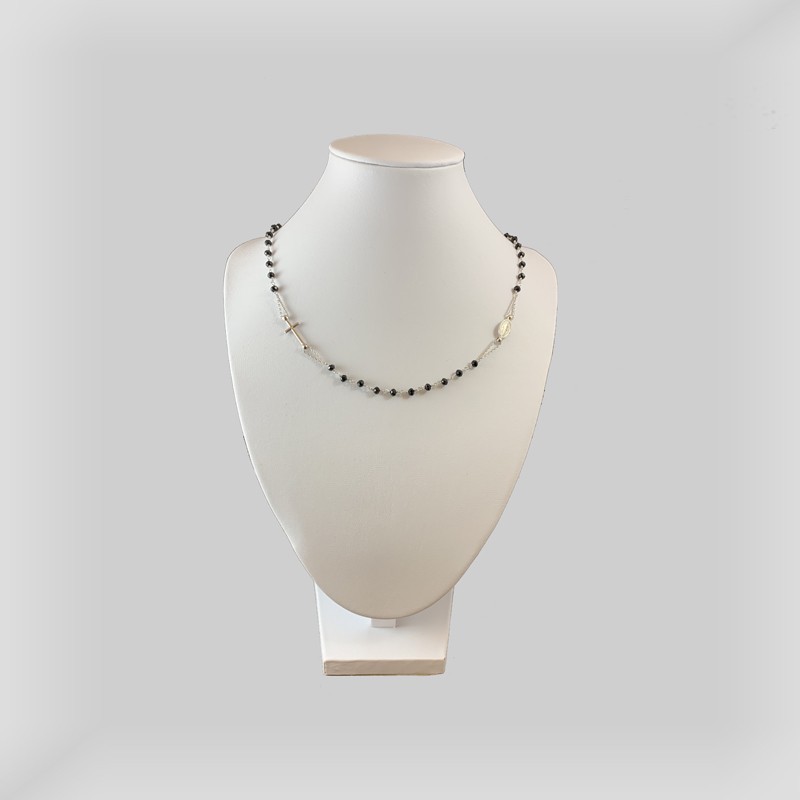 COLLANA ROSARIO - Argento 925 con pietra Spinello Nero - Lavorata a Mano