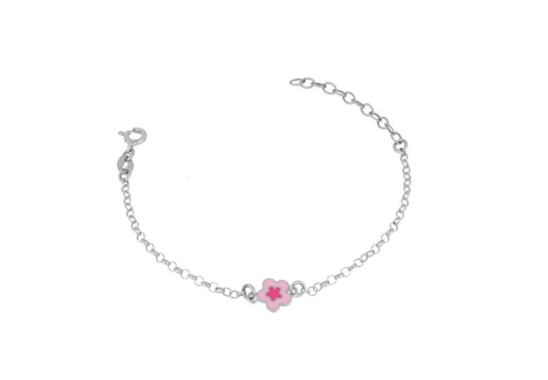 Bracciale fiorellino bicolore argento 925 e smalto