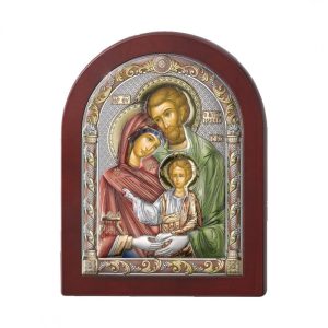 Icona Sacra Famiglia Argento/Colore e Radica Noce