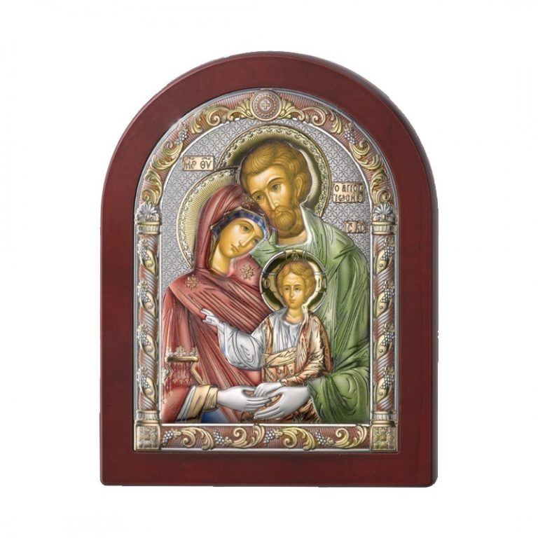 Icona Sacra Famiglia Argento/Colore e Radica Noce