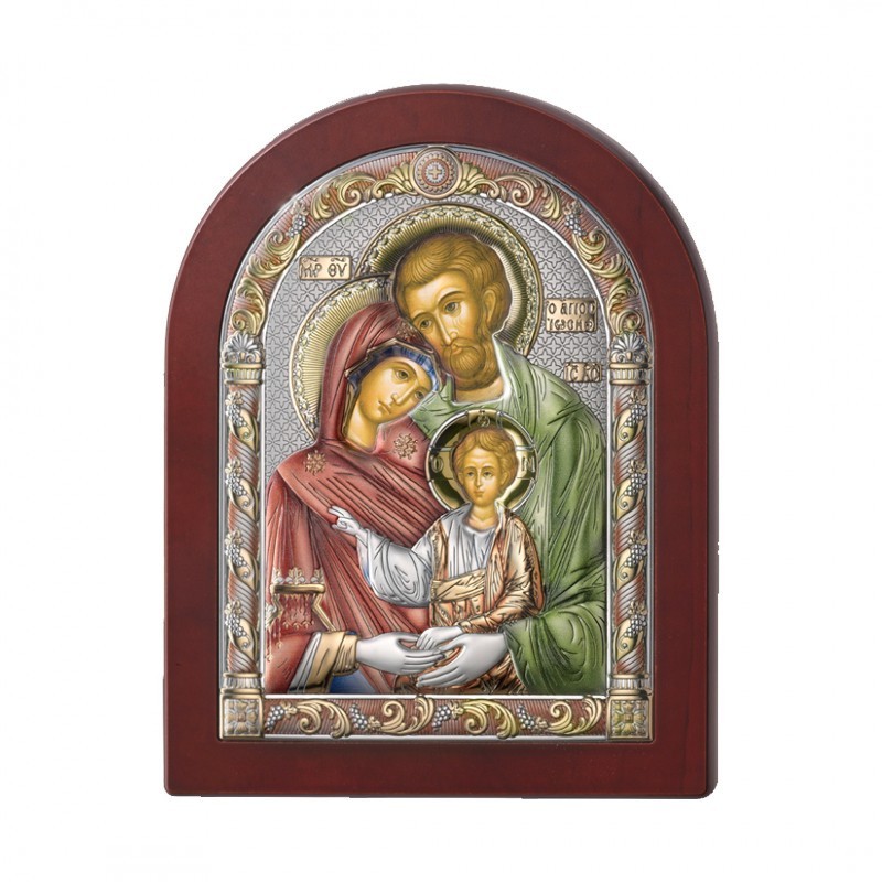 Icona Sacra Famiglia Argento/Colore e Radica Noce