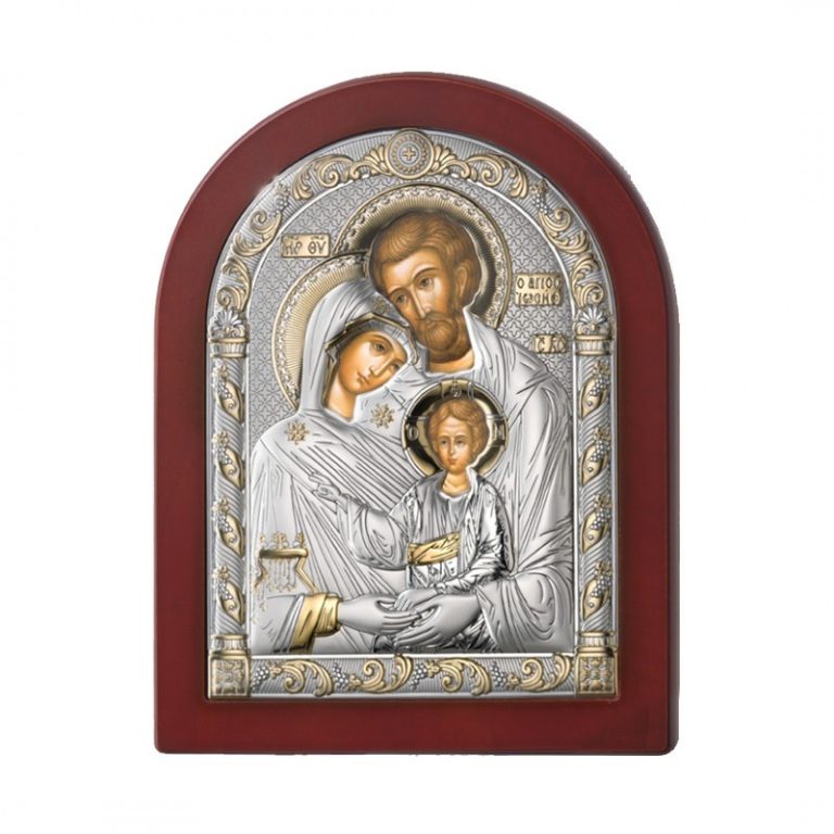Icona Sacra Famiglia Argento/Oro e Radica Noce