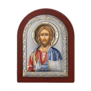Icona Cristo Legno Noce ARGENTO/COLORE E RADICA NOCE