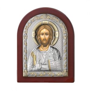 Icona Cristo ARGENTO/ORO E RADICA NOCE