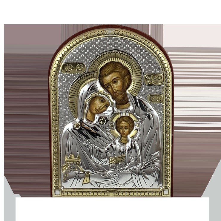 Icona Sacra Famiglia Argento/Oro e Radica Noce