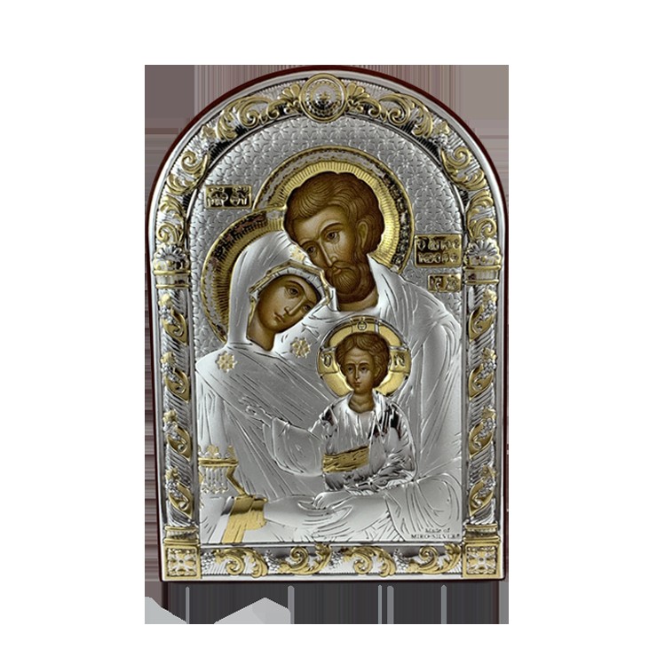 Icona Sacra Famiglia Argento/Oro e Radica Noce