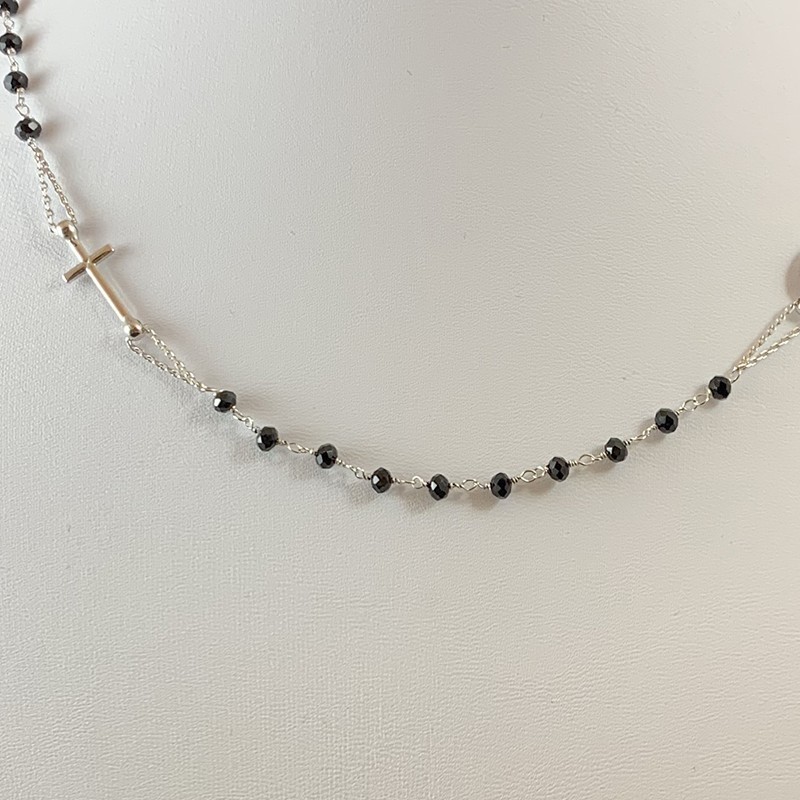 COLLANA ROSARIO - Argento 925 con pietra Spinello Nero - Lavorata a Mano