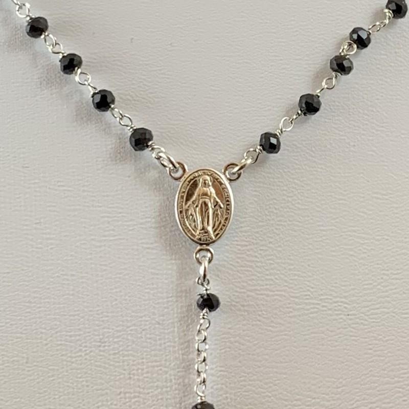 COLLANA ROSARIO CLASSICA - Argento 925 con pietra Spinello Nero - Lavorata a Mano