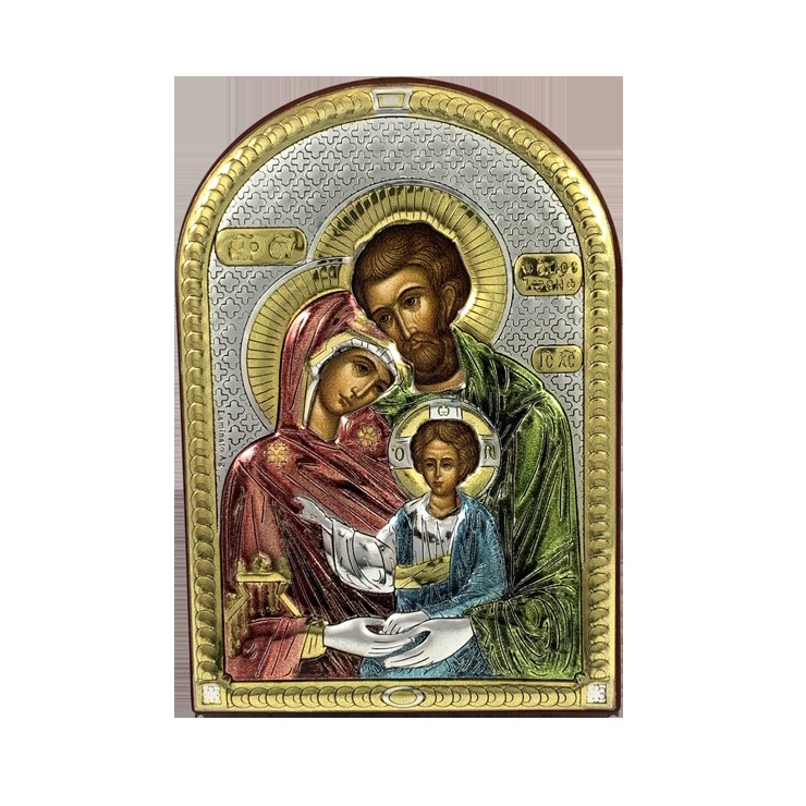 Icona Sacra Famiglia Argento/Colore e Radica Noce
