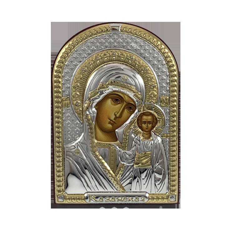 Icona Madonna di Kazan Argento/Oro e Radica Noce