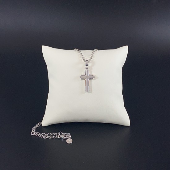 COLLANA CROCE MODERNA CORTA - ARGento 925 - Lavorata a Mano
